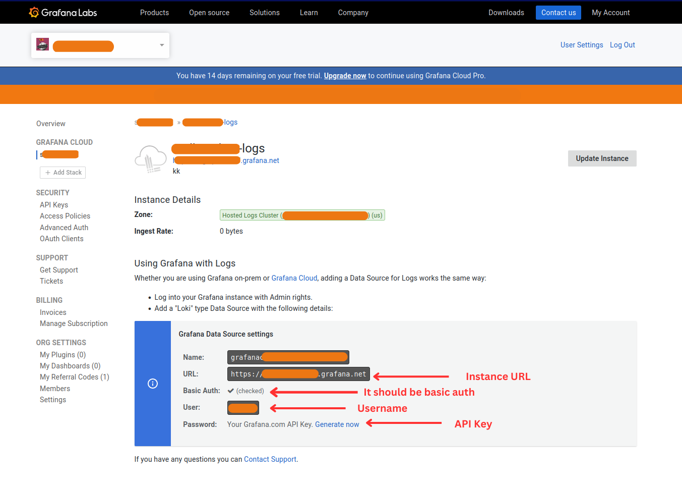 Screen capture of Grafana