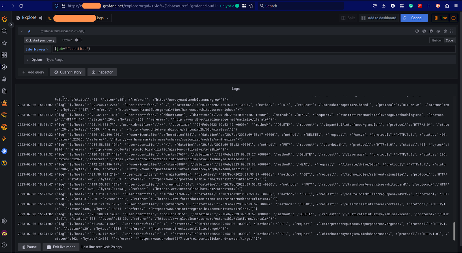 Screen capture from Grafana